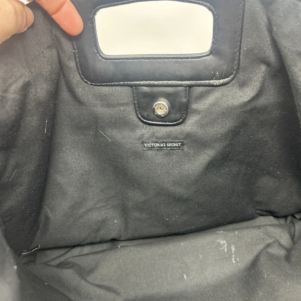 Victoria Secret Clutch Handbag Business Tote with Built in Handle Black Sparkle